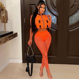 Women's Two Piece Pants Streetwear Set Women Top And Matching Sets Sporty Fitness Summer Outfits See Through Co Ord Tracksuit