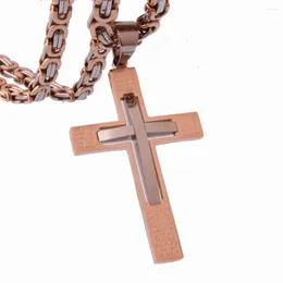 Pendant Necklaces Granny Chic Rose Gold Colour Stainless Steel Byzantine Box Chain Jesus Cross Necklace For Women Religious Jewellery Gift