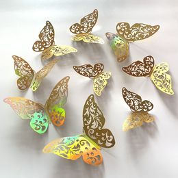 Golden Hollow Butterfly Wall Stickers 3d Three-Dimensional Wall Background Decorative Sticker Festival Wedding Ceremony Layout