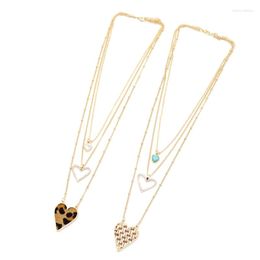 Pendant Necklaces Fashion Straw Rope Braided Heart Natural Stones Multilayers Chain Sweater Necklace Geometric Body Jewellery