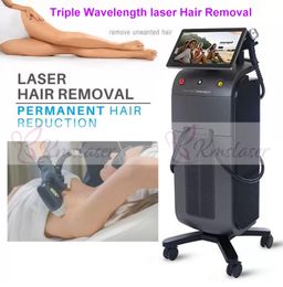 FDA CE approved diode laser hair removal machine ice cooling 755nm 1064nm 808nm wavelength white dark skin painless permanent hair remove salon spa use 2 handles