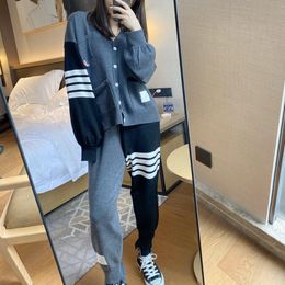 Pants Two Piece Set Women Outfits Plus Size Sets Top Clothing Pant Suits Vacation Clothes New Spring 2021 Korea Style Striped Cardigan