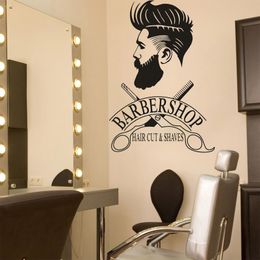 Barber Shop Window Decal Hipster Man Wall Sticker Hair Salon Scissors Murals Shave And Haircut Logo Window Mural