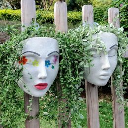 Planters Pots Resin Wallhanging Flower Pot Human Face Plant Vase Hanging Planter Holder Indoor Outdoor Garden Wall Decor 230607