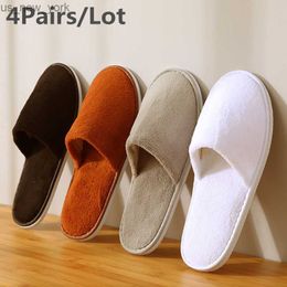 4 Pairs/Lot Mix Colors Coral fleece Men Women Cheap Disposable Hotel Slippers Cotton Slides Home Travel SPA Slipper Hospitality L230518