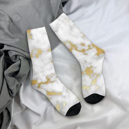 Men's Socks Men's Harajuku White Grey Gold Luxury Marble Sock Polyester Alcohol Ink Boho Sport Women Spring Autumn Winter