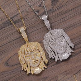 Pendant Necklaces Hip Hop Rap Large Necklace Fl Bling 5A Zircon 18K Real Gold Plated Jewelry Drop Delivery Pendants Dhug6