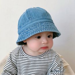 Caps Hats Denim Hats Foldable Bucket Cap Kids Hat Toddler Infant Sun Protection Caps Fisherman Hat Windproof Strap Boys Girls Sunshade Hat 230608