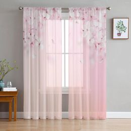 Curtain Spring Cherry Blossom Pink Petals Tulle Voile Curtains For Bedroom Window Living Room Sheer Organza Drapes