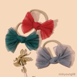 Hair Accessories Baby Bow Headband Mesh Girl Hairband Elastic Band Infant Kids Princess Solid Color Newborn Headbands R230608