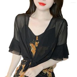 Scarves Shawl Top Solid Color Breathable See-through Friendly To Skin Sun Protection Chiffon Summer Women Clothing For