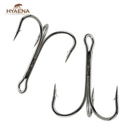 Fishing Hooks Hyaena 50pcs 3551 Treble Hook Accessories O'Shughnessy High Carbon Big Game Triple Tackle 40 60 70 80 100 230608