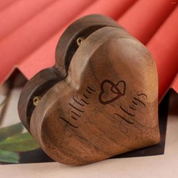 Jewellery Pouches Wooden Heart-shaped Ring Box Velvet Inner Personalised Name Date Rings Storage Holder For Proposal Engagement Wedding