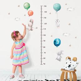 Cute Bunny Balloon Wall Stickers for Kids Rooms Girls Baby Room Decoration Cartoon Height Measure Growth Chart Wallpaper Vinyl