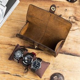 Luxury 3 Slot Leather Watch Box Travel Case Wrist Roll Jewellery Storage Collector Organiser Kit244g
