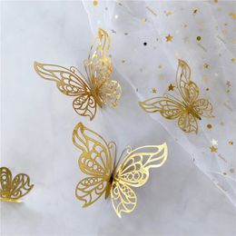 12Pcs/Set 3D Hollow Butterfly Wall Sticker Gold Silver Rose Wedding Decoration Living Room Home Decor Butterflies Decal Stickers