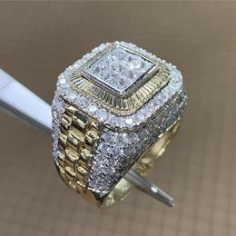 Wedding Rings Domineering Gold Colour Hip Hop Ring for Men Women Fashion Inlaid White Zircon Stones Punk Jewellery 230608