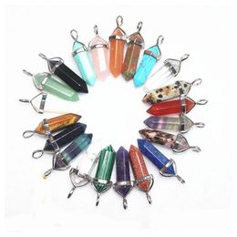 Charms Bk 6 Side Pendum Amethys Jade Malachite Tiger Eye Natural Stone Pendant Necklace Quartz Crystal Healing Drop Delivery Jewellery Dhyub