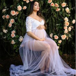 Lace Maternity Dresses Photography Props Sexy Split Side Maxi Gown For Pregnant White Women Long Pregnancy Dress Photo Shoots 2023