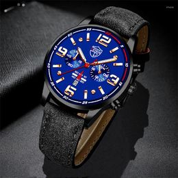 Wristwatches Fashion Mens Quartz Watches Sport Leather Band Wrist Watch Business Casual Analogue Calendar Clock Gift Reloj Hombre