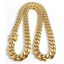 Chains Gold Miami Cuban Link Chain Necklace Men Hip Hop Stainless Steel Jewellery Necklaces Drop Delivery Pendants Dhoq2