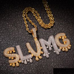 Pendant Necklaces Topbling Az Custom Name Letters Necklace Waterdrop Bling Simated Diamond 18K Real Gold Plated Hip Hop Jewellery Drop Dh38Z