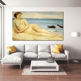 Luxurious Canvas Art Portrait Painting by Frederic Leighton Actaea The Nymph of The Shore Hand Painted Study Rooms Decor