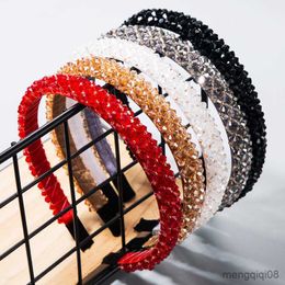 Other Korean Version Rhinestone Headband Hand-woven Beaded Sponge Elastic Women's Hair Accessories New R230608