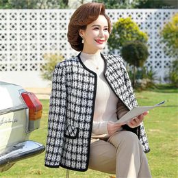 Women's Jackets 2023 Spring Autumn Ladies Jacket All Match Fashion Middle-Aged Mom Dress Short Coat Round Neck Small Suit Top Women's