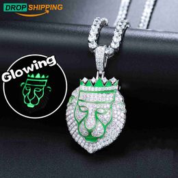 Designer Jewellery Dropshipping Glow In The Dark Moissanite Lion King Pendant 925 Sterling Silver Luxury Bling Chrisma Jewellery Gift