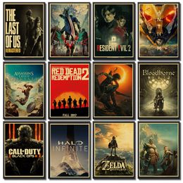 24 kinds Game Series Retro Poster Kraft paper Bar Cafe Home Decor High Quality Art Painting Game Fans Collection Wall Stickers