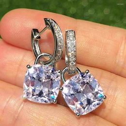 Hoop Earrings Arrival Dangle Women Cushion Cut Blue Cubic Zirconia Pendant Simple Stylish Girls Statement Jewellery
