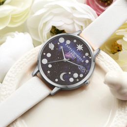 Wristwatches Romantic Moon Stars Dial Watch Fashion Women Lady Leather Quartz For Casual Wristwatch Montre Femme