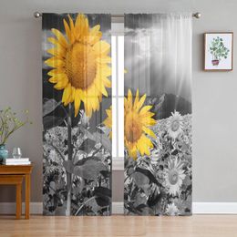 Curtain Sunflower Vintage Tulle Curtains For Living Room Decoration Modern Chiffon Sheer Voile Kitchen Bedroom Window