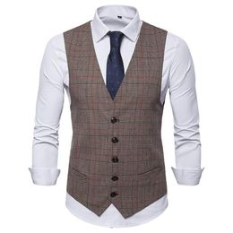 Jackets Men's Business Casual Plaid Checked Suit Vest 2021 Brand New Slim Fit Single Breasted Waistcoat for Men Chalecos Para Hombre