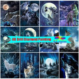 AB Diamond Painting 5D Moon New Arrival Embroidery Wolf Cross Stitch Mosaic Animal Rhinestone Art Full Drill DIY Wall Stickers