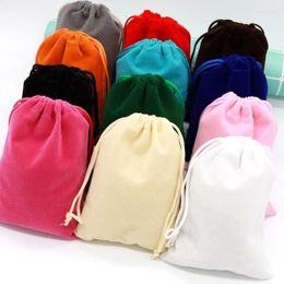 Jewellery Pouches 50pcs 9x12cm Packaging Velvet Bags Colourful Fabric Sacks Drawstring Cosmetic Lipstick Bag Customised Logo