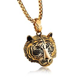 Pendant Necklaces Hip Hop Tiger Head Shape Necklace 316L Stainless Steel Cool Men Animal Pendants Jewellery Gift Drop Delivery Dhcgt
