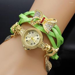 Wristwatches Shsby Fashion Women Rhinestone Watches Ladies Weave Rope Strap Howknot Alloy Bracelet Quartz Wristwatch Gold Dress