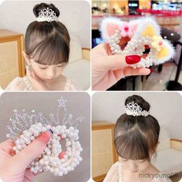 Hair Accessories Children Ball Bun Ties Fashion Pearl Crown Princess Bands Elastic Rubber for Baby Girls R230608