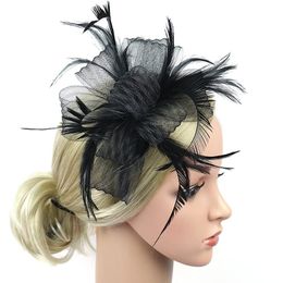 british retro feather mesh bridal headwear hair bands ladies dinner dresses matching hair clips