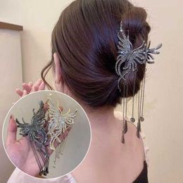 Dangle Chandelier 2022 New Rhinestone Butterfly Crab Hair Clips For Women Korean Back Head Elegant Tassels Hair Claw Shark Clips Hair Accessories Z0608