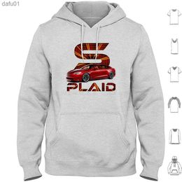 Tes.la Model S Plaid Mode V2 Hoodies Long Sleeve Tesla Elon Musk Model S Nurburgring Performance Raven Tesla L230520