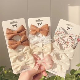 Other 4 Pcs/set Cotton Linen Leopard Printed Bowknot Hair Clips For Cute Girls Barrettes Safty Hairpins Headwear Kids Accessories R230608