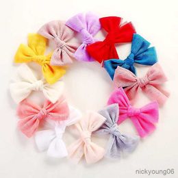 Hair Accessories 2Pcs/Lot Fashion Mesh Large Bows For Baby Girls Clips Princess Hairpin Solid Bow Barrette DIY R230608