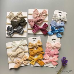 Hair Accessories Bow Knot Baby Girl Headband Embroidery Bands For Children Cord Velvet Clips Hairpin Cute Newborn Gifts R230608