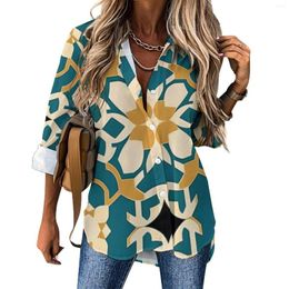 Women's Blouses Arabesque Flower Print Loose Tops V-Neck Elegant Long Sleeve Autumn Women's Everyday Casual Design Prints Shirt