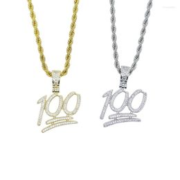 Chains Hip Hop Bling CZ 100 Letter Pendant Necklace Full Paved Cubic Zirconia Rope Chain Iced Out Jewelry For Men Women