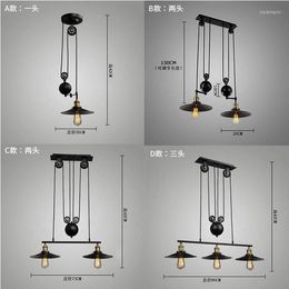 Pendant Lamps Ceiling Lights Vintage American Country Loft Edison Wheel Light Lifting Industrial Pulley Adjustable Lamp Bar Decor