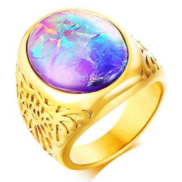 Men's Rings Stainless Steel Stainless Steel Oval Multicolor Opal Stone Ring for Men Gentlmen Boss Jewellery Party Gift yw174RC-431